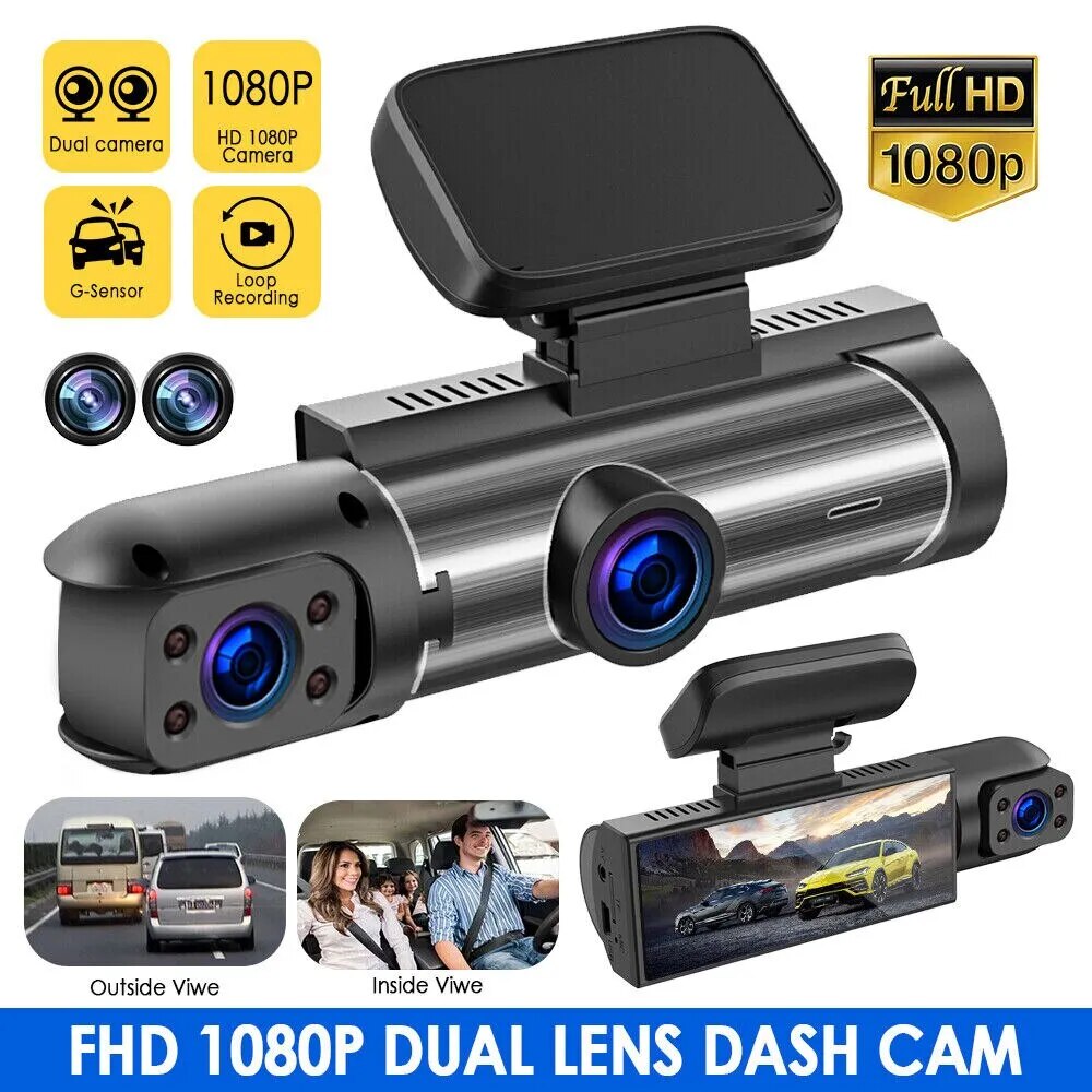 Car DVR Wide-angle 2-record High-definition Night Vision 1080P Driving Recorder Suction Cup 2-lens Car Front and inside Video