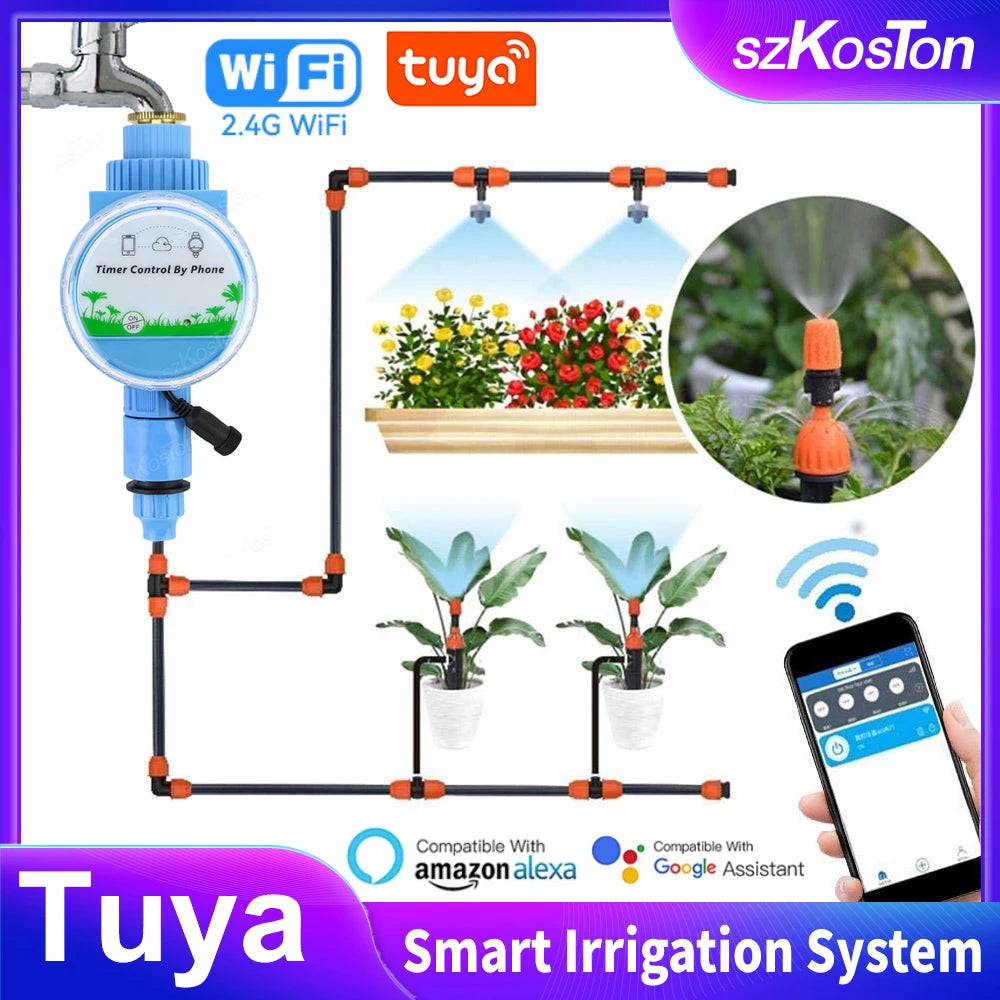 Tuya Smart Home Garden Automatic Watering Sprinkler Irrigation System Smart Faucet Water Valve Controller for Alexa Google