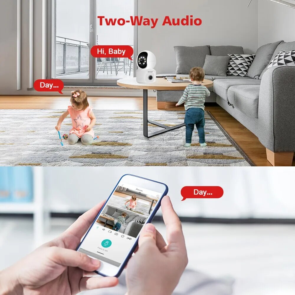 HD 4MP WiFi Camera PTZ Dual-Lens Dual-Screen Baby Monitor Camera Auto Tracking Humanoid Detection Support Onvif Secuirty Camera