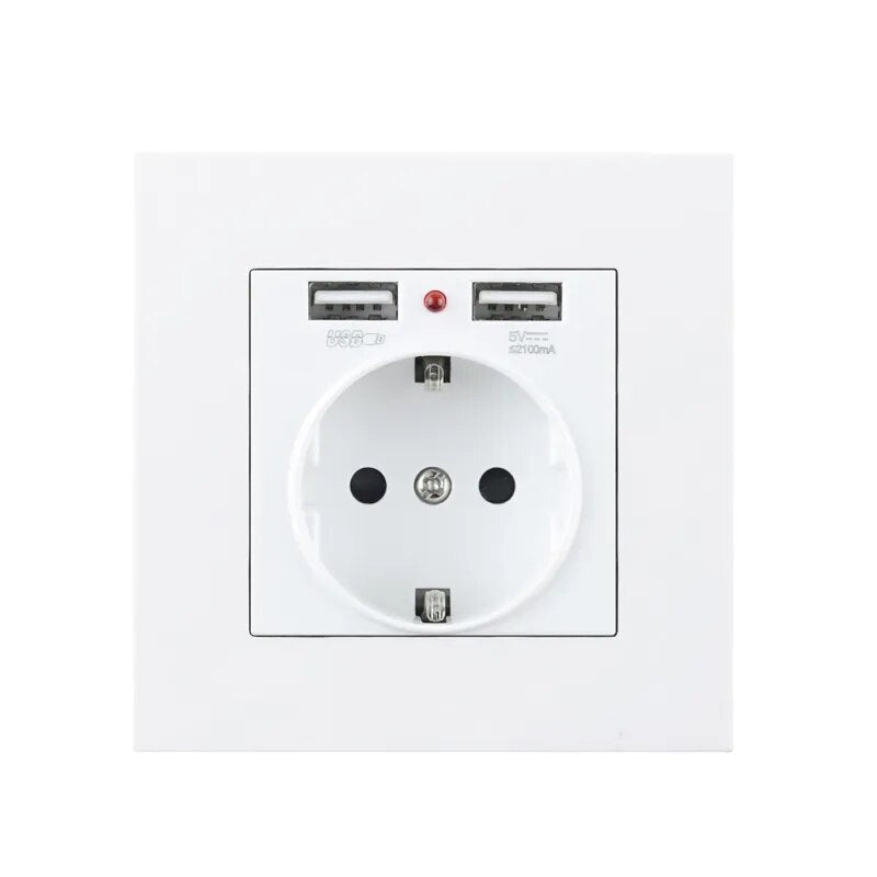 Avoir EU Dual USB Charging Port Electrical Sockets Wall Power Plug Socket With USB 5V 2A PC Panel 220V 16A Outlets Phone Holder