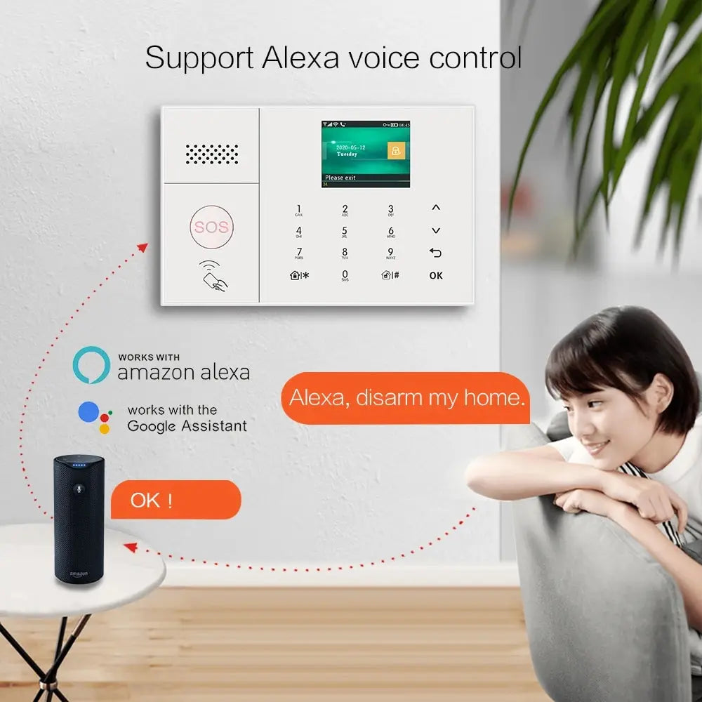 Tuya Wireless Home WIFI GSM Home Security With Motion Detector Sensor Burglar Alarm System Support Alexa & Google