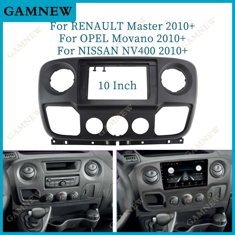 10 Inch Car Fascia Radio Panel for RENAULT Master, OPEL Movano, NISSAN NV400 2010+ Dash Kit Facia Trim Plate Adapter Frame