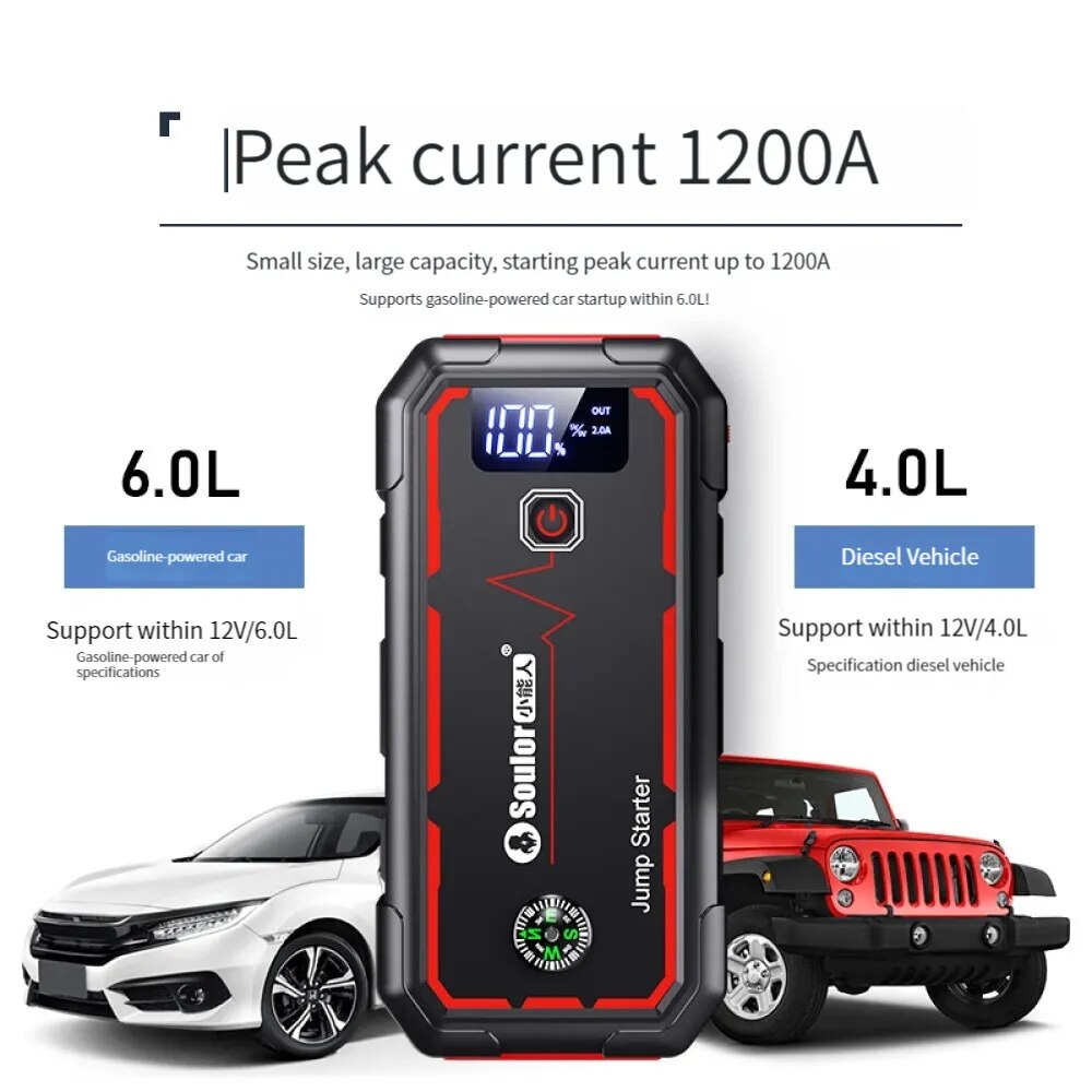 Soulor X4 Car Jump Starter Power Bank  Emergency Starting Power Supply Outdoor 12V Battery Charger For Car