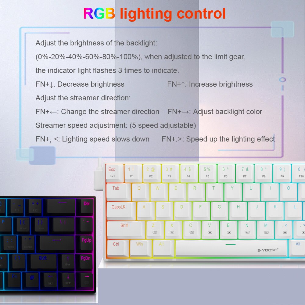 E-YOOSO Z686 RGB USB 60% Mini Slim Mechanical Gaming Wired Keyboard Red Switch 68 Keys Russian Brazilian Portuguese for Compute
