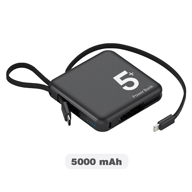 10000mAh Mini Power Bank Built in Cable PowerBank Portable Fast Charger External Battery For iPhone 14 Pro Samsung Xiaomi Huawei