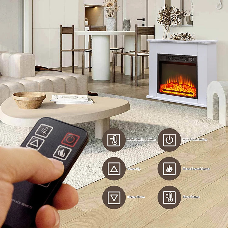 In Stock 25'' White Realistic Flame 3D Flame Remote Control Fire Place Electric Fireplace Heater with Mantel