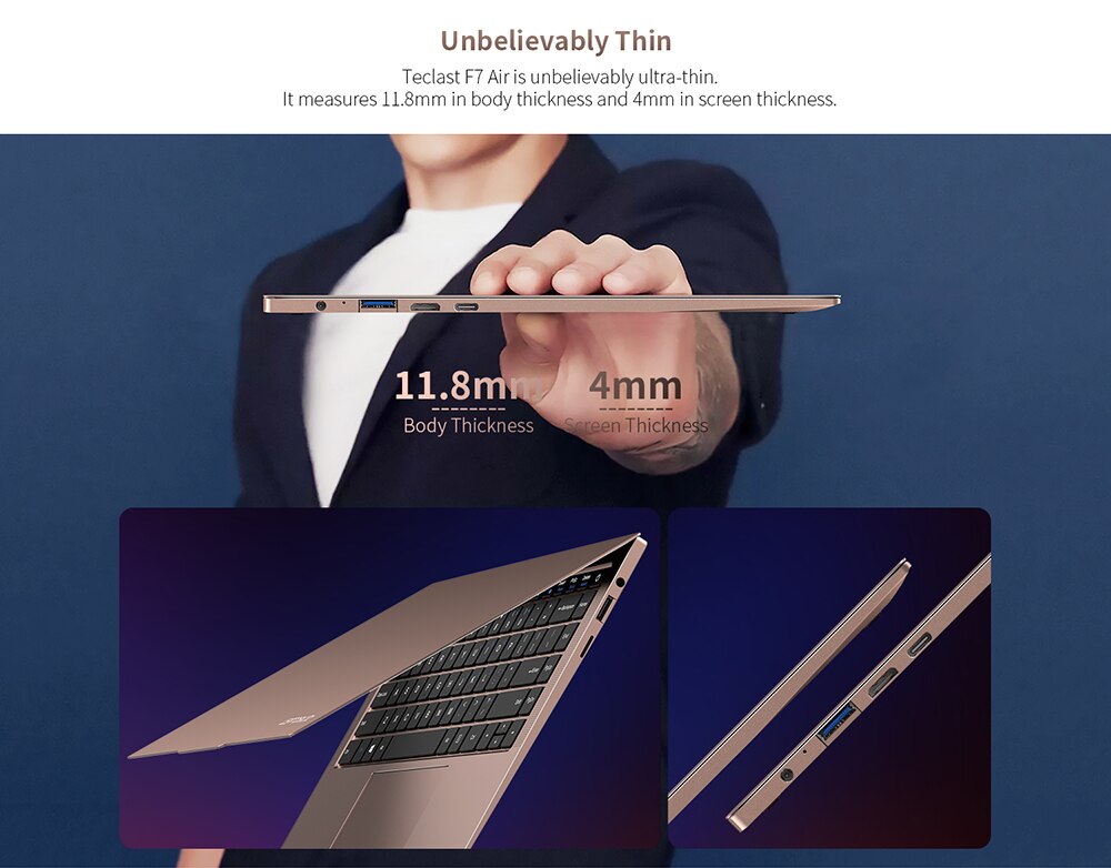 2021 Newest Teclast F7 Air Laptop 1.18KG 14'' 8GB LPDDR4 256GB SSD inte N4120 Notebook 1920x1080 Win10 OS Laptops Type-C