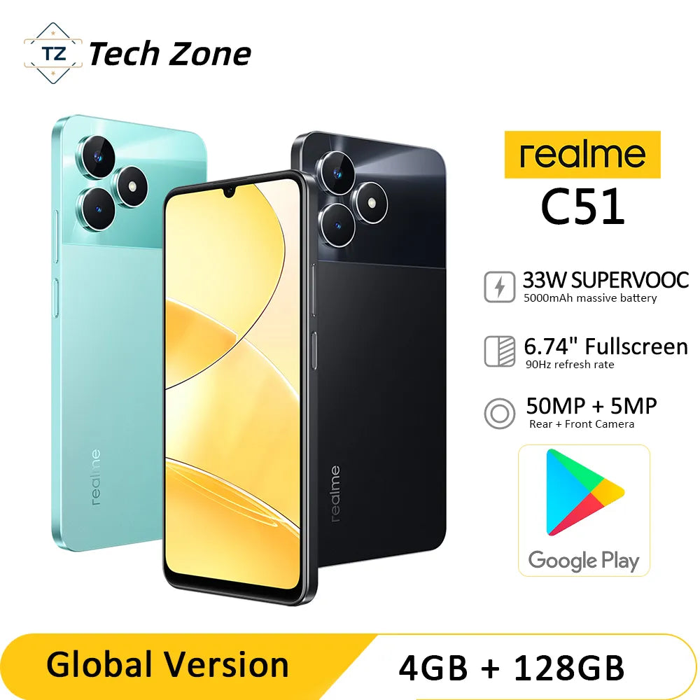 realme C51 6.74" 90Hz Display 33W SUPERVOOC Charge 5000mAh Battery 50MP AI Camera Smartphone