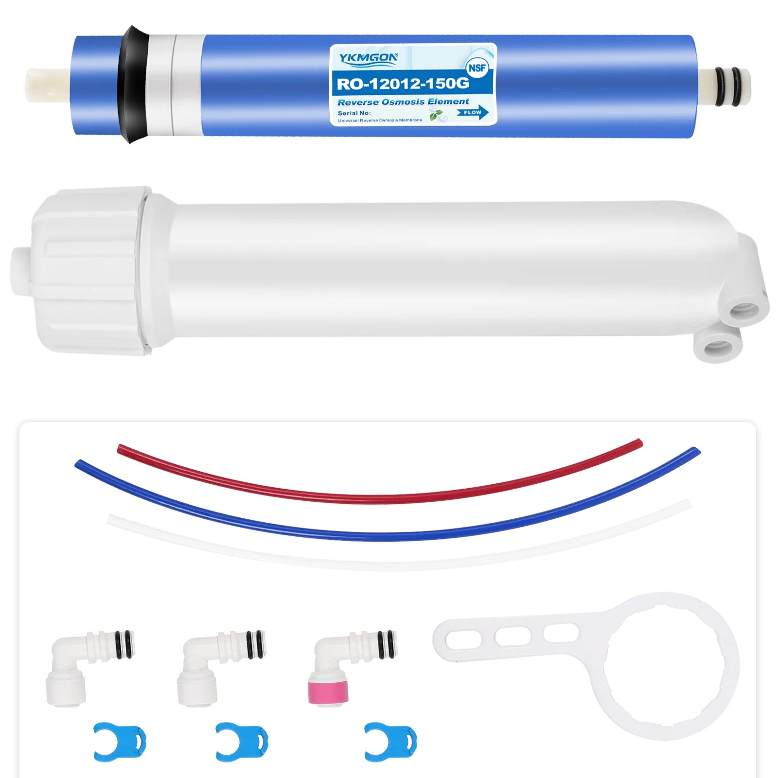 Reverse Osmosis RO Membrane Housing Kit with 1/4 Quick Connector,Check valve,Water Pipe,Wrench Set for Water Filtration System