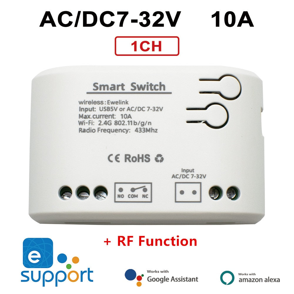 1CH RF Smart Switch 12V 24V 220V AC DC WIFI Ewelink Remote Control  Garage Door Opener Switch 10A Relay Self-locking inching