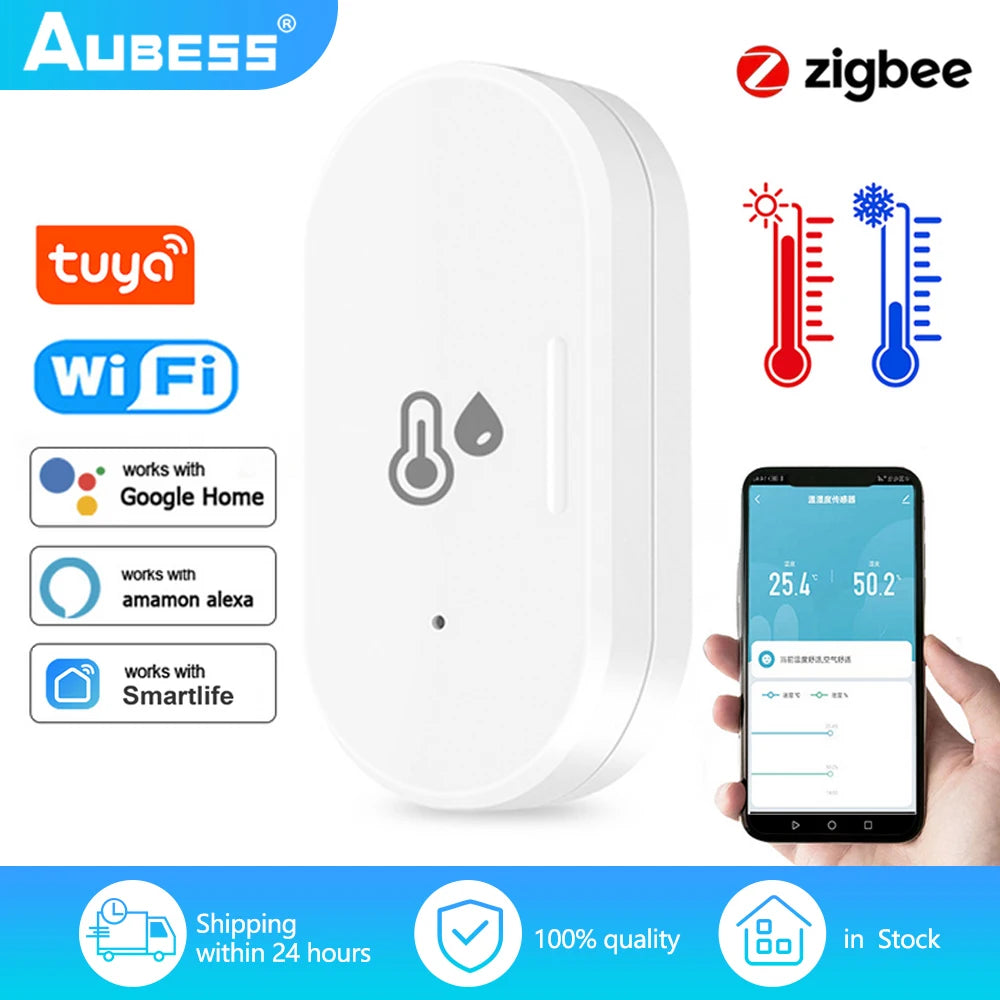 1Pcs Tuya ZigBee 3.0 Temperature Sensor Real-time Humidity Detector Portable Battery Powered Smart Home For Alexa Google Home