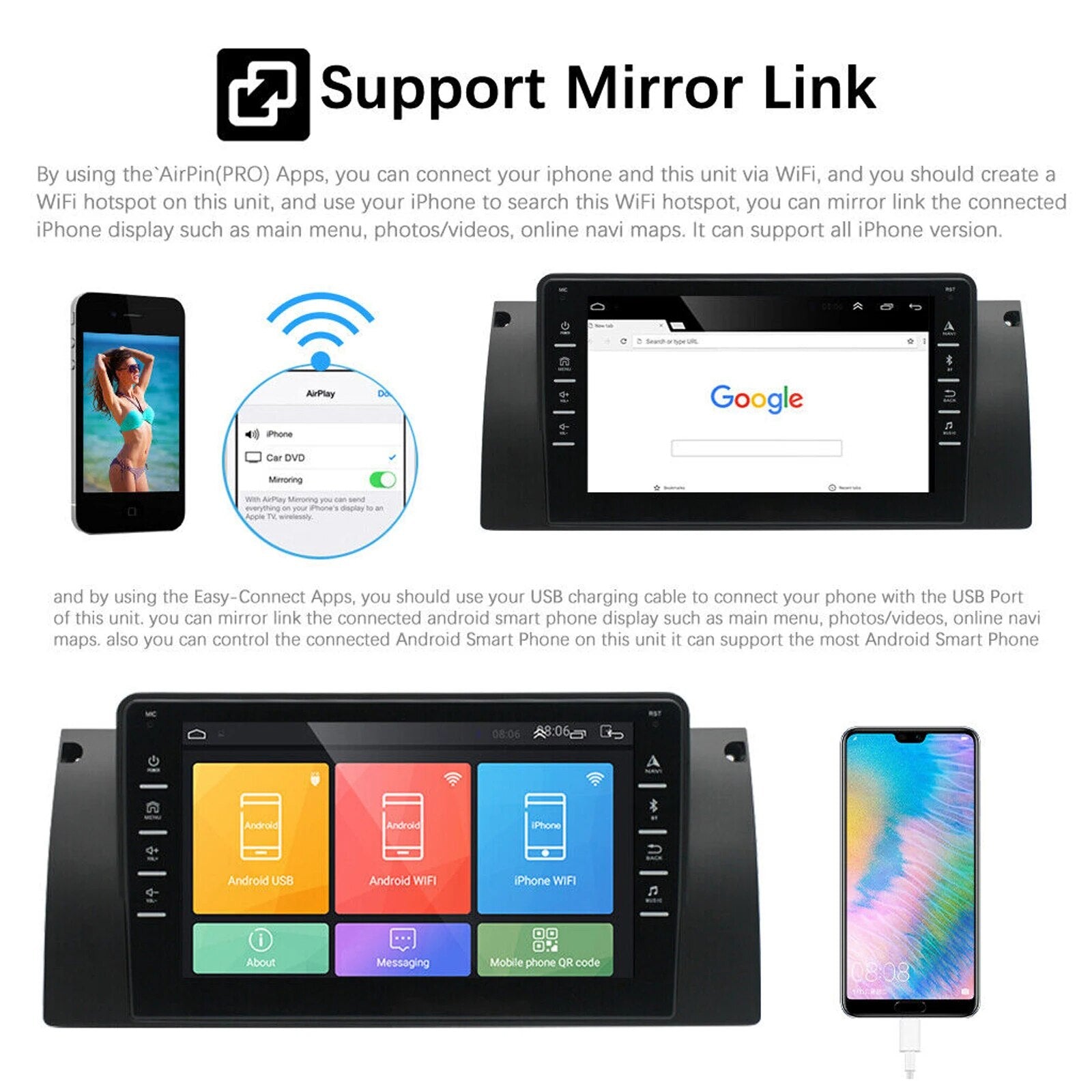 For BMW E38 E39 E53 X5 9" Android 11 Carplay Car Stereo GPS Navi Wifi Radio  2+32GB with carplay AHD camera