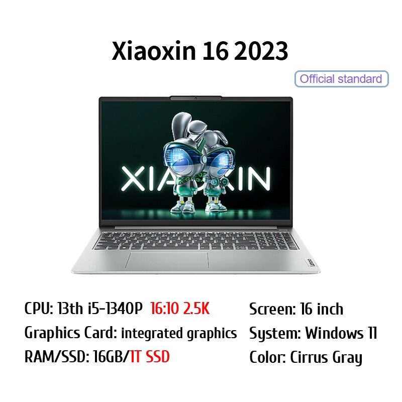 2023 Lenovo Laptop Xiaoxin 16 13th Intel i5-1340P Thin Notebook 16G LPDDR5 512G 1T/2T SSD 16-Inch 2.5K Screen Face Computer