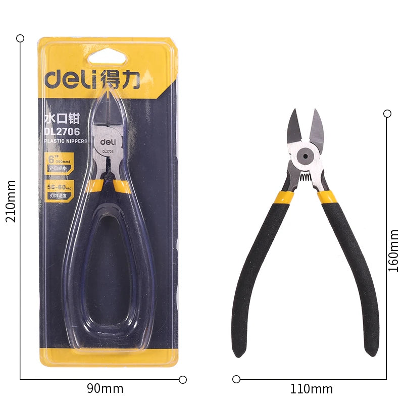 Deli 5/6 Inch Tools Plastic Nippers  Non Slip Handle Flash Wire Cutting Multi Function Electrician Repairing Pliers Hand Tool