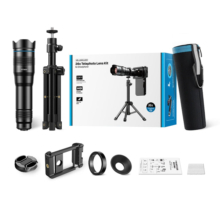 APEXEL New Metal 36X Telephoto Zoom Lens with Tripod Universal Clip Telescope for iPhone Samsung Smartphones for Camping Hiking