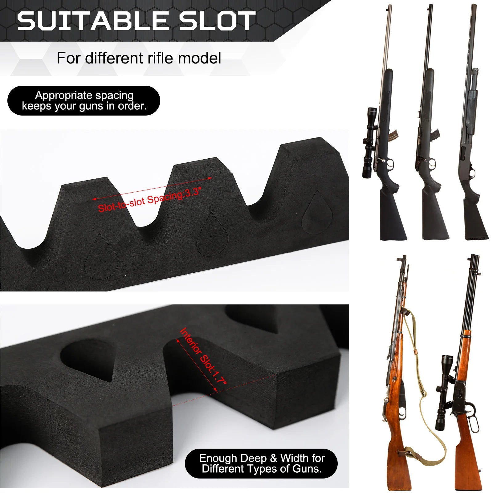 5 Guns Foam Gun Rack Hunting Gun Safe Accessory for Gun Storage Rifles Shotguns Wall Mount Gun Holder with Magnetic Strip + Hook