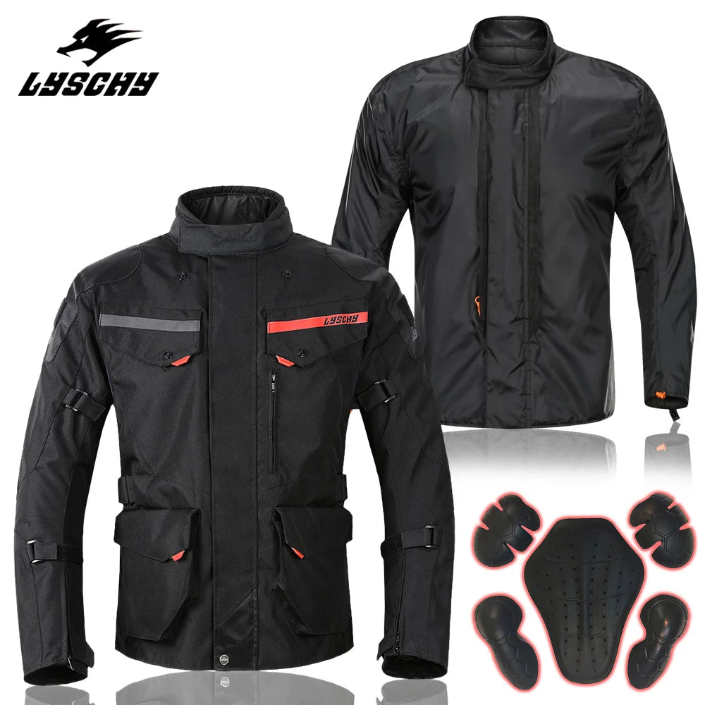 Lyschy Winter Waterproof Motorcycle Jacket Pants Men Oxford Cloth Suit Anti-Fall Motocross Racing Jacket With 5pcs Protectors