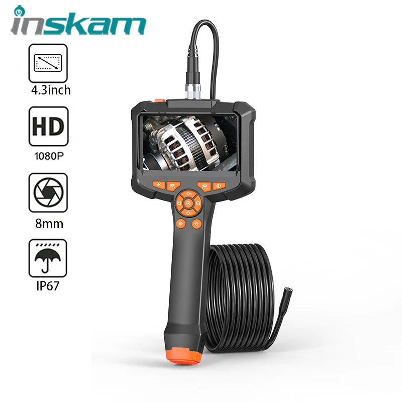 INSKAM 4.3inch IPS Screen Industrial Endoscope IP67 Waterproof HD1080P 8mm LEDs Inspection Camera Borescope For Car Pipe Sewer