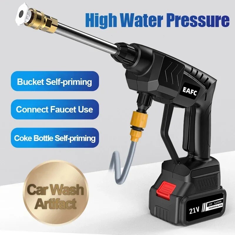 500W 21V Wireless High Pressure Car Wash Water Gun Spray Gun Portable High Pressure Washer Foam Generator With 30000mAh Battery