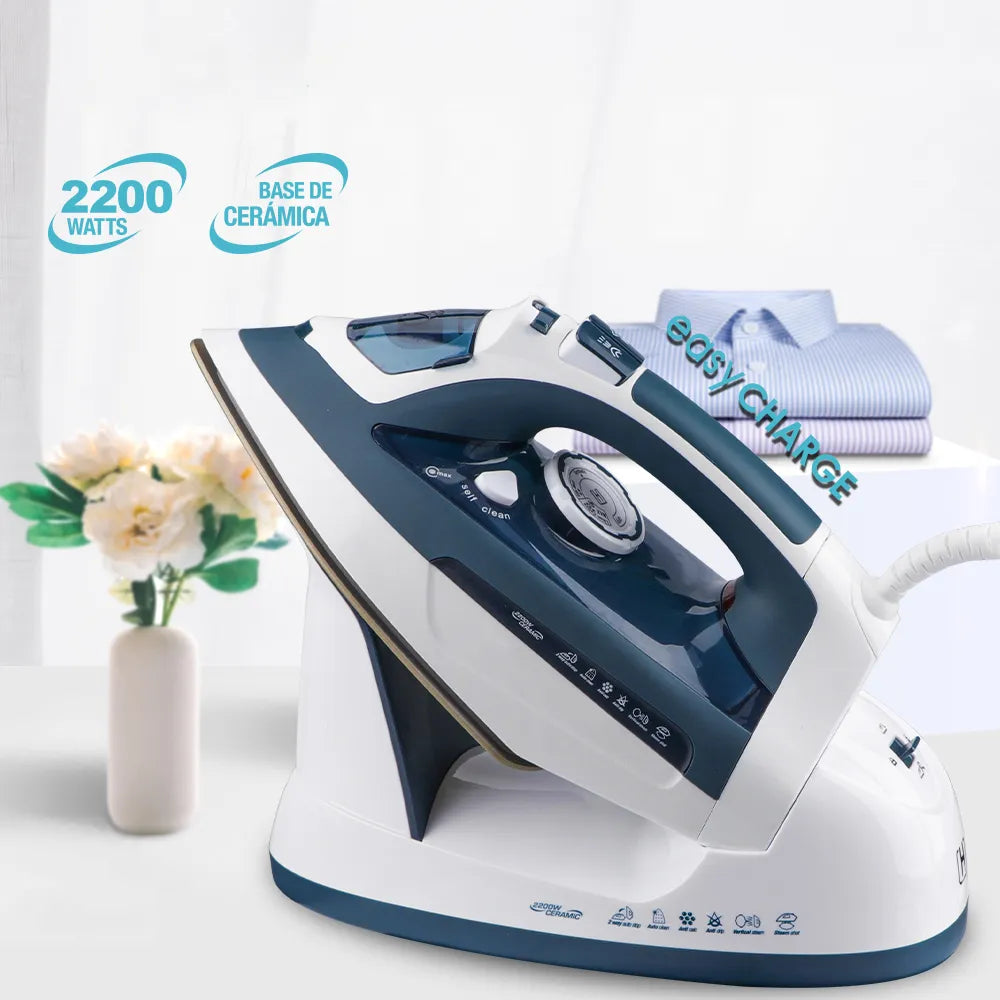 Cloth Irons 2200w Wireless Iron 2 in 1 Wireless and Wired Steam Iron Cordless Steam Generator Iron with Stand for Cloth