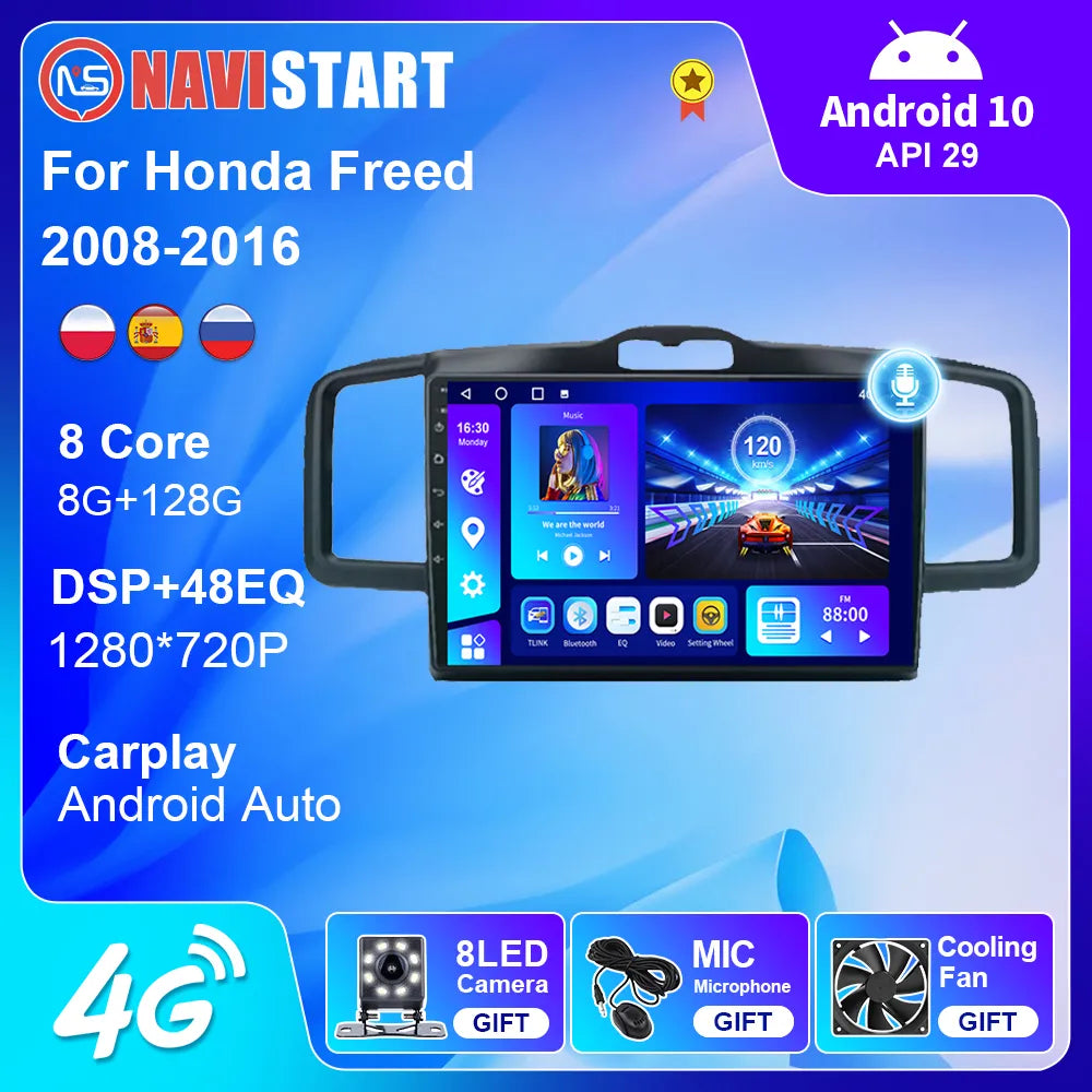 NAVISTART 128G Android 10 Car Multimedia Video Player For Honda Freed 2008-2016 Navigation GPS DSP 4G BT WIFI 2 Din Radio No DVD