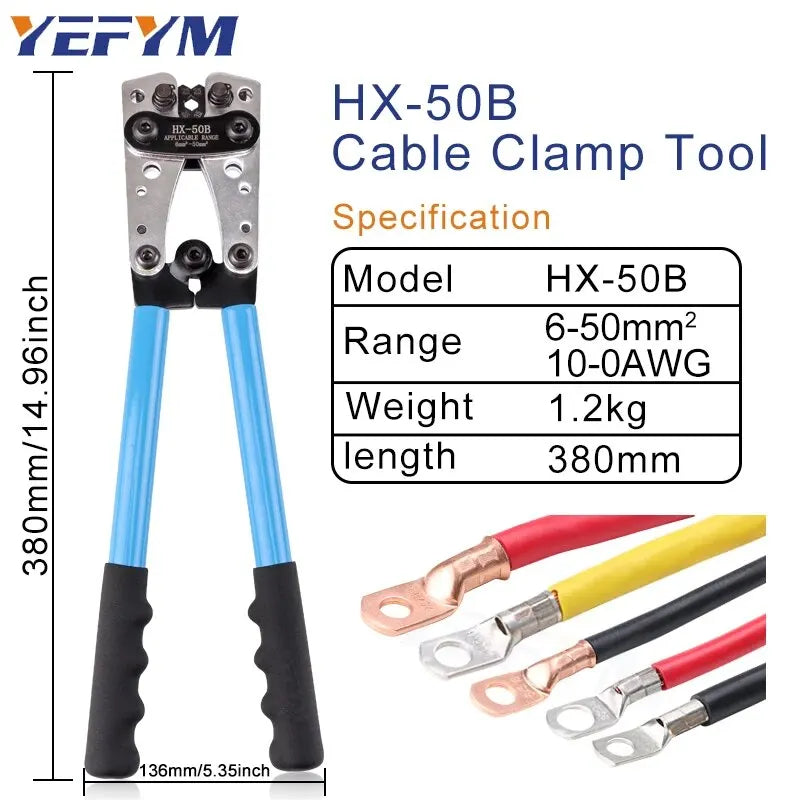 Tube Terminal Crimper Hex Crimp Tools HX-50B Pliers 6-50mm2/AWG 10-0 Multitool Battery Cable Lug Cable Hand Tools YEFYM