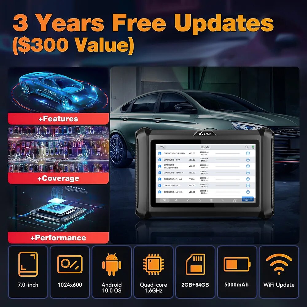 XTOOL D7 D7S Automotive All System Diagnostic Tool ECU Coding Key Programmer Active Test with 38 Reset Functions CAN FD & DOIP