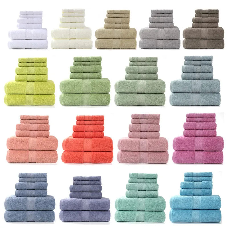 6PCS / 3PCS Cotton Towel Set Luxury Lace Embroidered Bath Towel Face Towel Hand Towel Washcloths Quick Dry Terry Towels 17Colors
