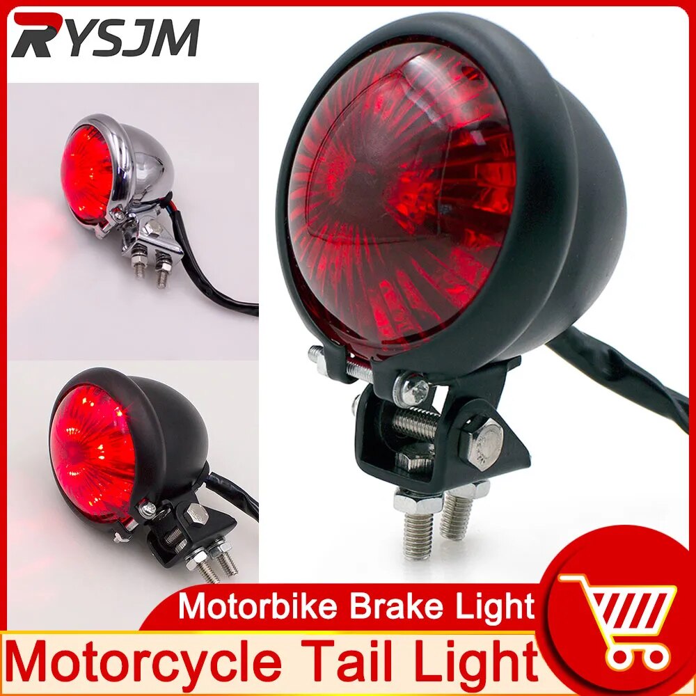HD Motorbike Brake Rear Lamp Motorcycle Tail Light Red Stop Light Taillight 12V Signal Light Retro Small Round Rear Stop Lamp