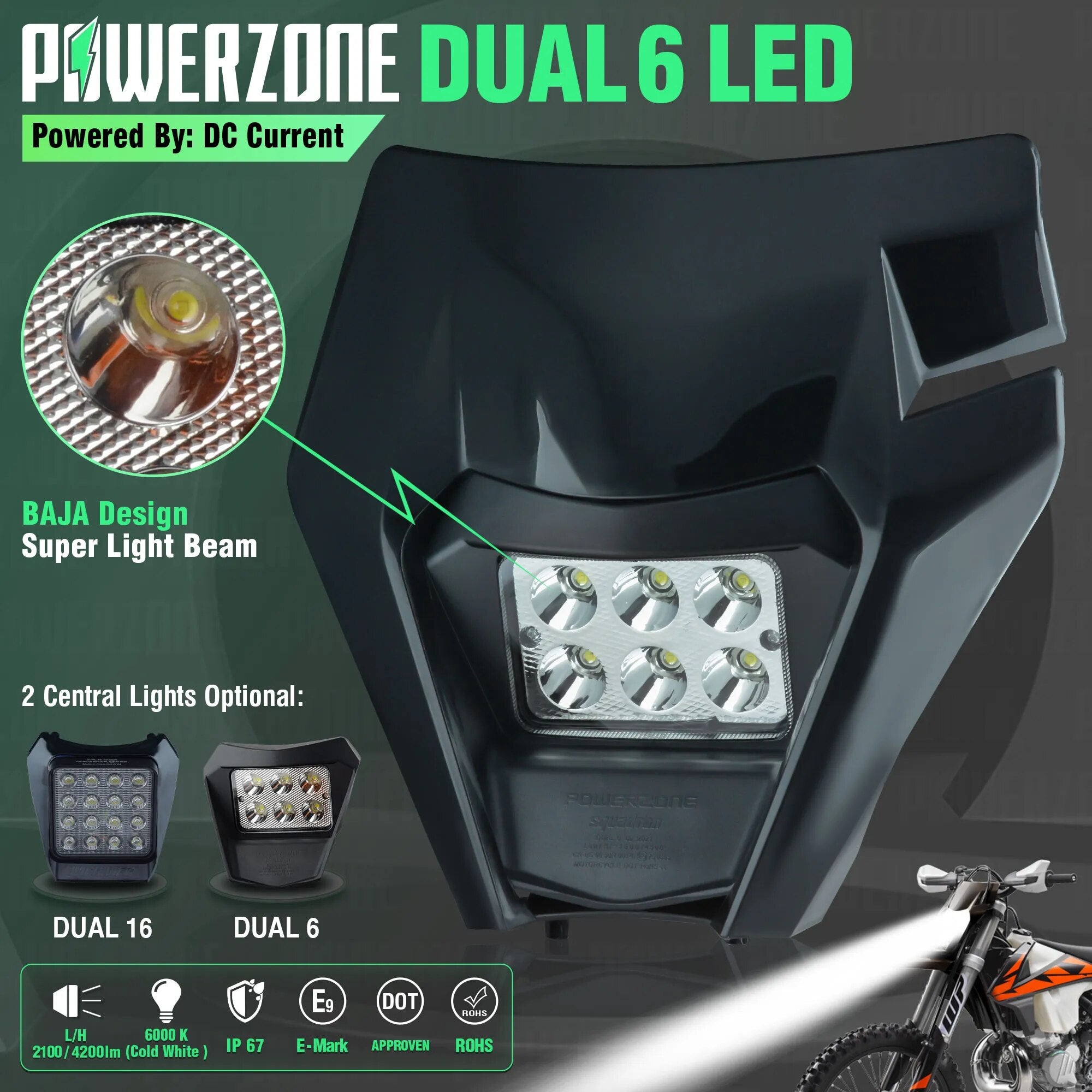 PowerZone Motorcycle LED Headlight Headlamp Head Light Supermoto Fairing For KTM EXC SXF MX Dirt Bike Enduro LED  Headlight
