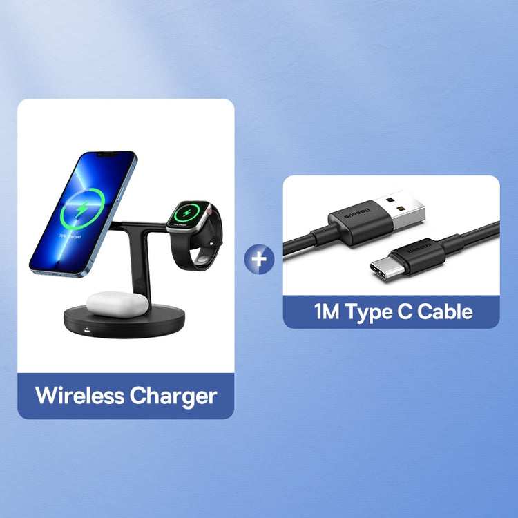 Baseus 3 in 1 20W Magnetic Wireless Charger Stand For iPhone 14 13 Pro Airpods Apple Watch Phone Fast Charging Station Holder