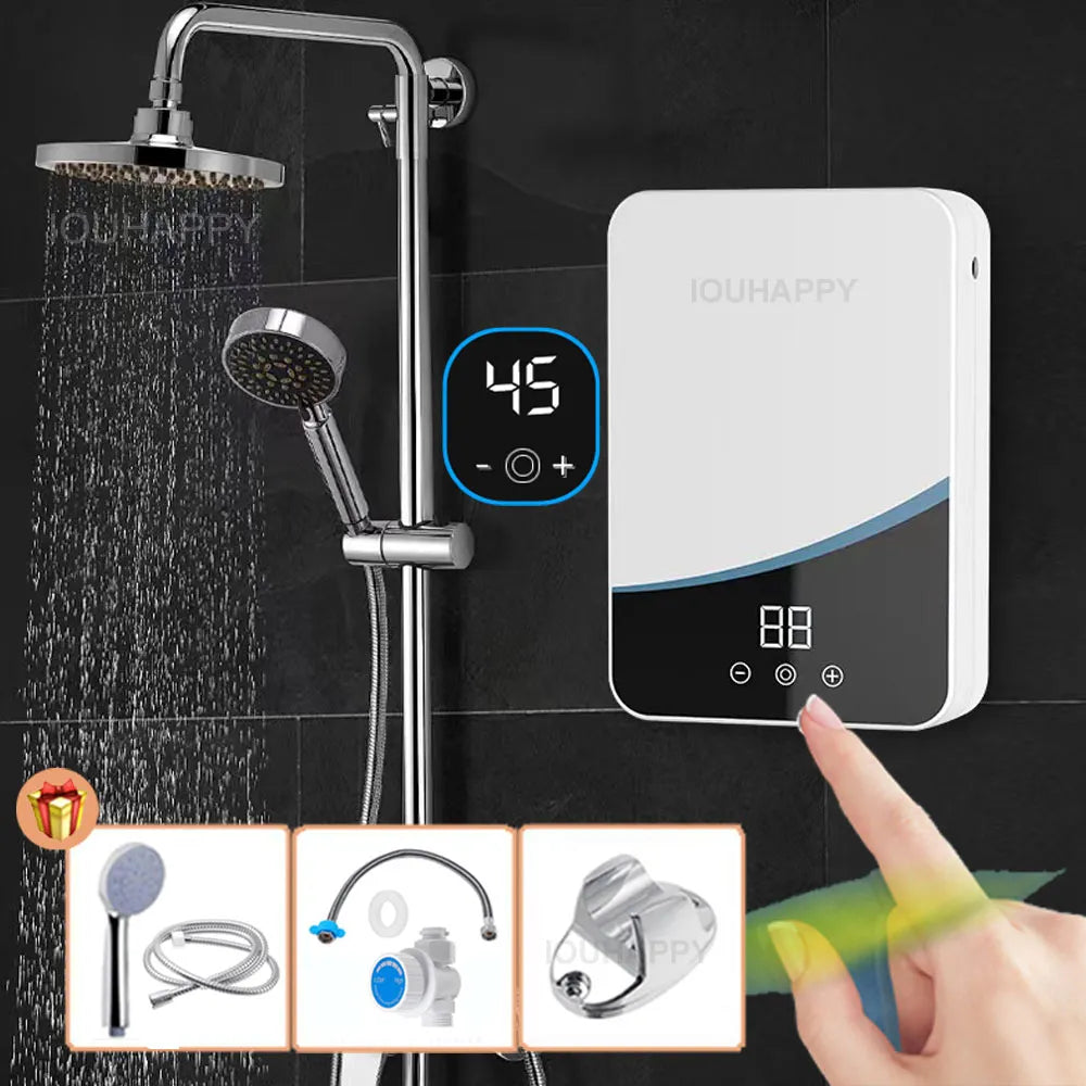 5500W Temperature Adjustable Instant Tankless Electric Hot Water Heater Kitchen Bathroom Shower Hot Water Fast Heating EU Plug