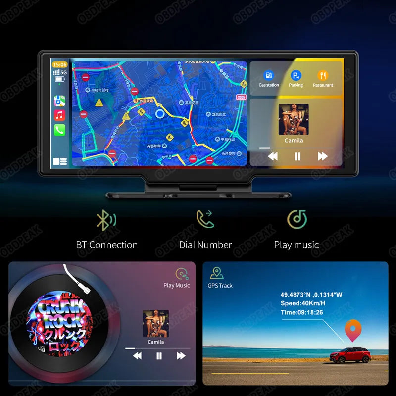 10.26" Dash Cam Rearview Camera Wifi Carplay & Android Auto 4K DVR GPS Navigation Video Recorder Dashboard Dual Len 24H Park AUX