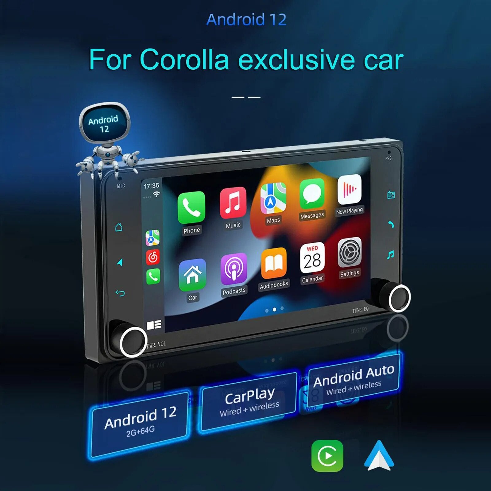 7 Inch HD Touch Screen Bluetooth Car GPS Navigation for Toyota Corolla Wireless CarPlay 2G+64G Wireless CarPlay Android Auto