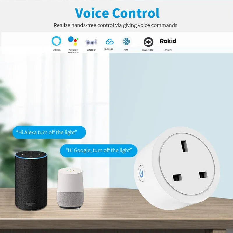 20A UK Plug TUYA WIFI Smart Socket With Power Monitor Voice Control Timing Home Power Socket Work with Alexa Google