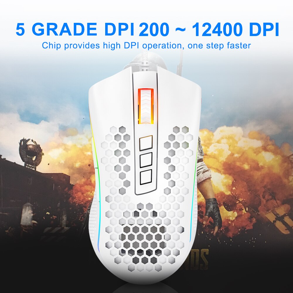 REDRAGON Storm M808 USB Wired RGB Gaming Ultralight Honeycomb Mouse 12400 DPI Programmable Game Mice for Computer PC Laptop