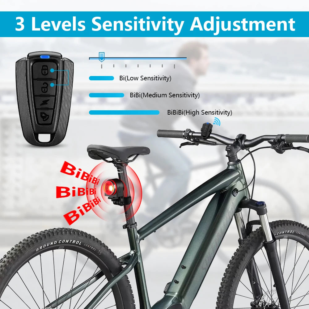 Camluxy Waterproof Smart Auto Brake Sensing Light Wireless Bike Burglar Alarm USB Charge Remote Control Bicycle Anti Theft Lamp
