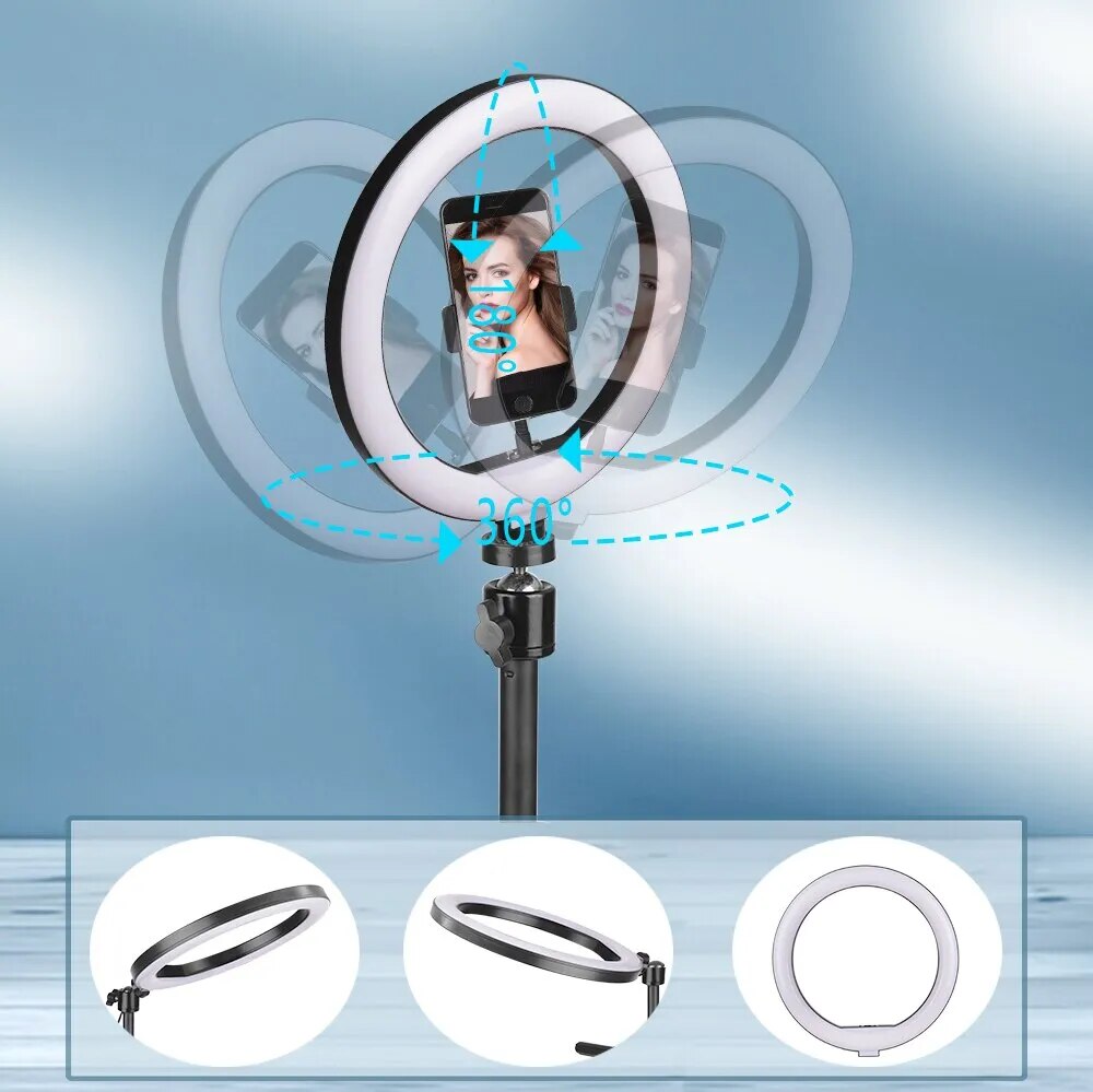 Ring Light with Stand 10inch Phone Video Recording Fill Lamp Bi-Color Round Desktop Video Live Light for Video Meeting Lighting