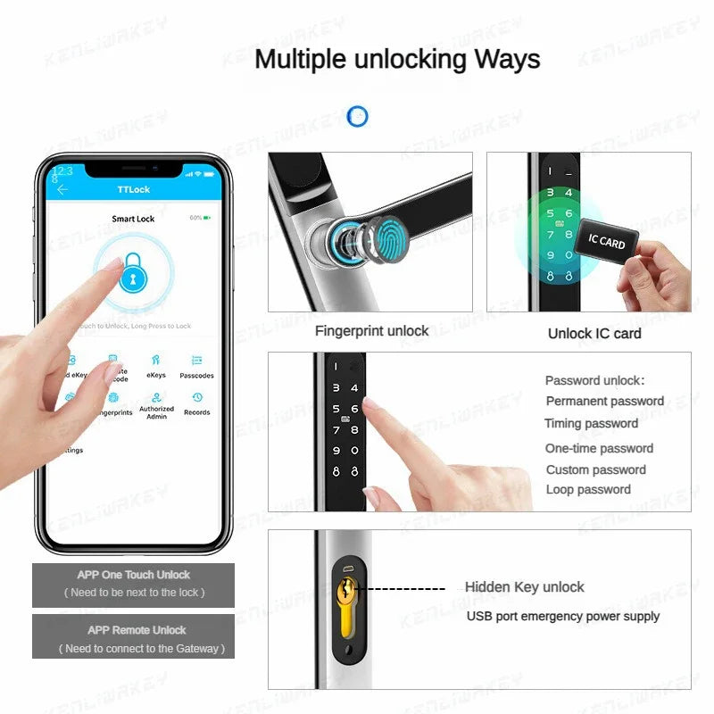 Waterproof Ttlock Outdoor Aluminum Sliding Door Lock Fingerprint Bluetooth APP Digital Password Biometric Electronic Smart Lock