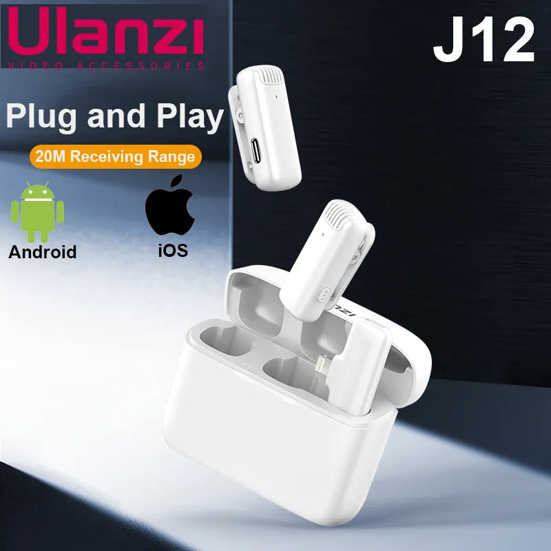 Ulanzi J12 Professional Wireless Lavalier Microphone For iPhone Android PC Live Broadcast Gaming Audio Video Recording Mini Mic