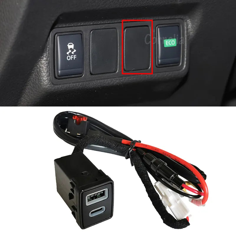 Car Quick Charger TYPE-C PD QC3.0 USB Interface Dual Socket for Nissan Teana Sylphy Qashqai X-TRAIL Serena Bluebird Navara