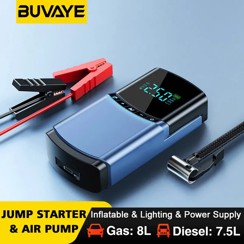 BUVAYE 4 in 1 Car Jump Starter Air Pump 150PSI Air Compressor 10400mAh Peak Current 2000A Starter Device Digital Tire Inflat
