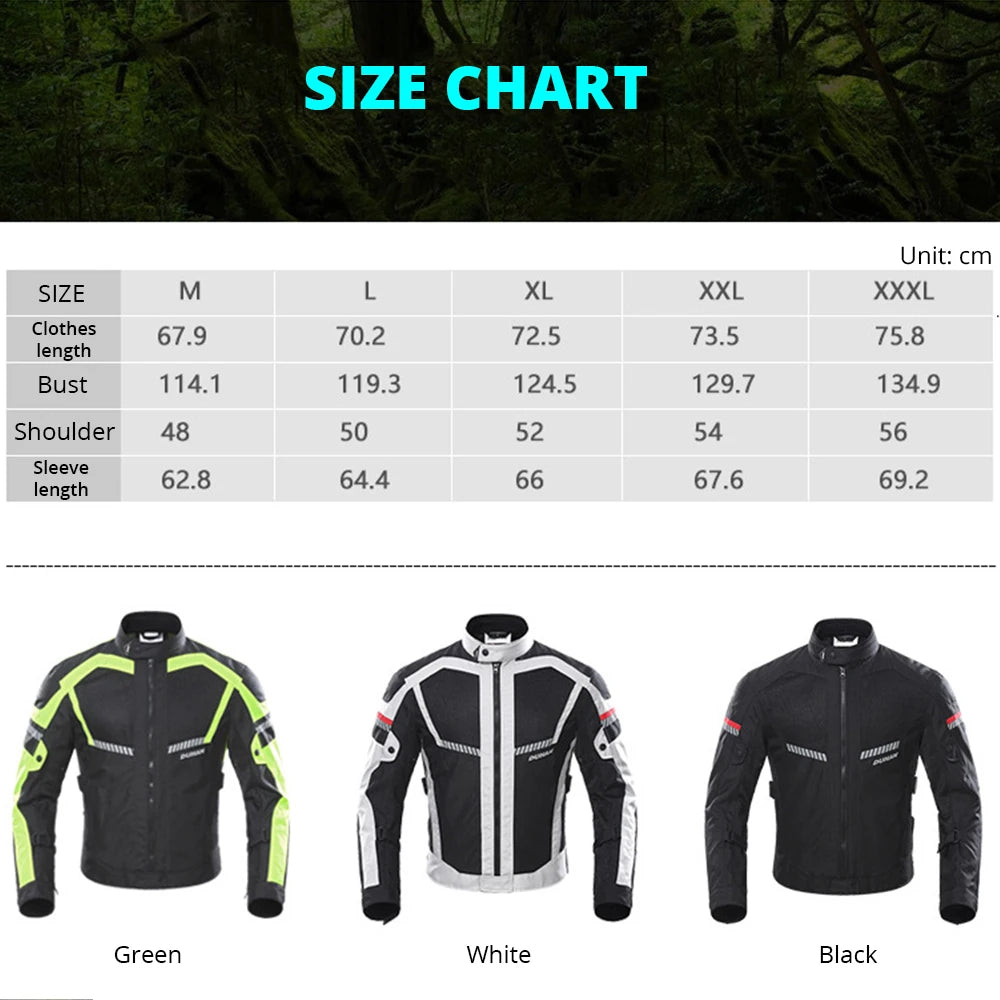 DUHAN Men Breathable Motorcycle Jacket Motocross Elbow Protective Gear Summer Mesh Fabric Moto Cycling Clothing