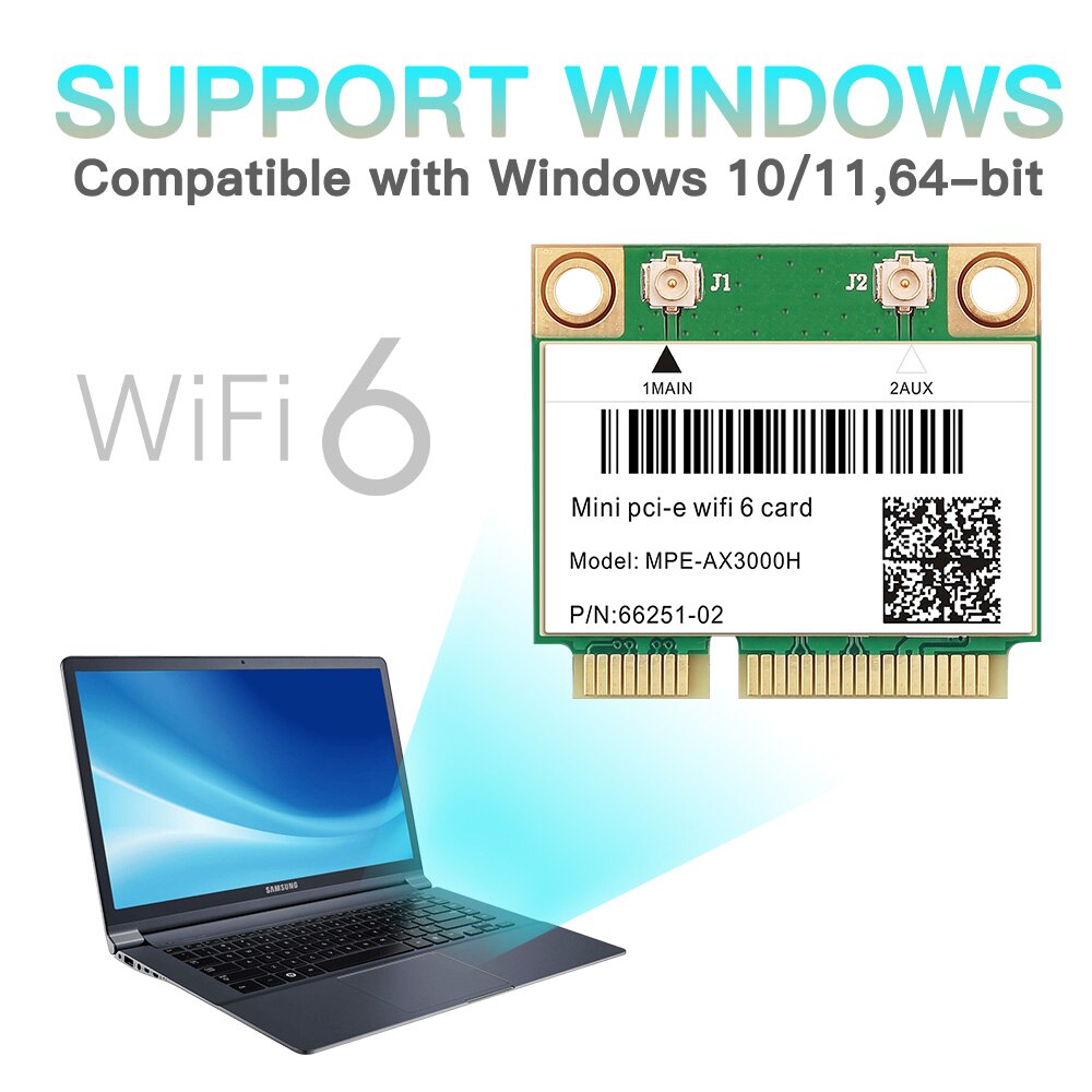 FENVI WiFi 6 Card 2974Mbps Dual Band 2.4G/5Ghz For Bluetooth 5.2 Wireless Half Mini PCI-E Network Wlan WiFi Card 802.11AX Win 10
