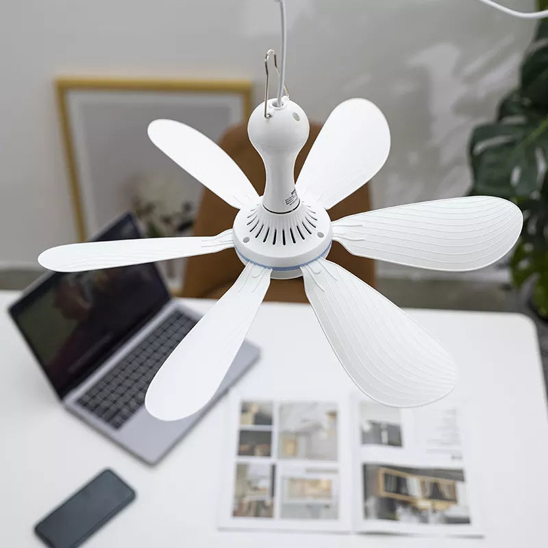 Premium New 6 Leaves 5V USB Ceiling Fan Air Cooler Hanging USB Powered 16.5inch Tent Fans for Camping Outdoor Dormitory Home Bed