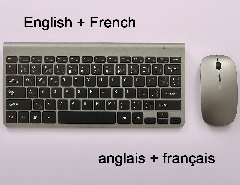 2.4G Wireless Keyboard and Mouse, Russian/French/Korean/Hebrew USB Protable Mini Keyboard Mice Set for PC Laptop