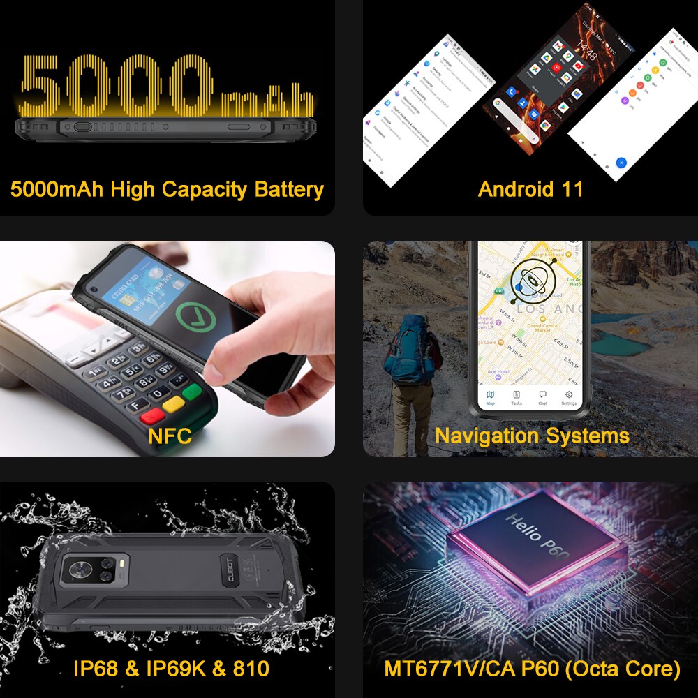 New Cubot KingKong 7 Rugged Smartphone IP68 & IP69K Waterproof 5000mAh 6.36" FHD+ 64MP AI Triple Camera 8GB+128GB NFC Android 11