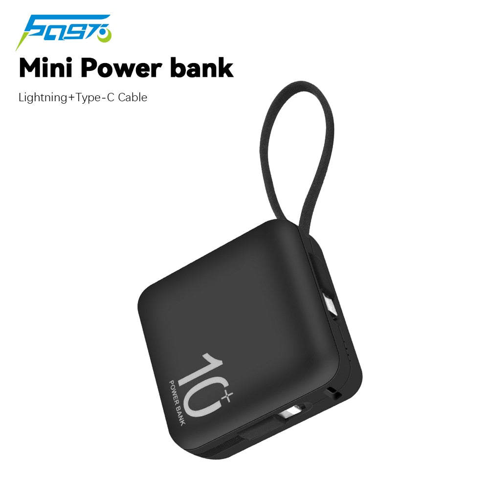 10000mAh Mini Power Bank Built in Cable PowerBank Portable Fast Charger External Battery For iPhone 14 Pro Samsung Xiaomi Huawei