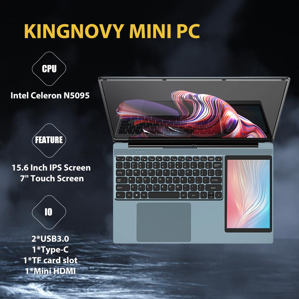 Kingnovy Newest 15.6" IPS +7" Touchscreen Anti-Glare Laptop 16GB RAM 1TB Storage Intel Celeron N5095 Processor Windows 11 Pro