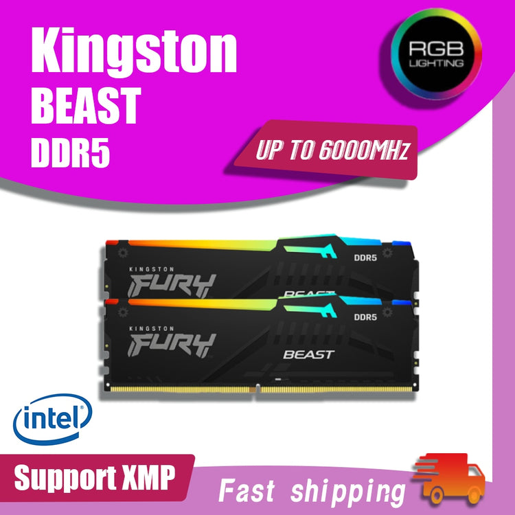Intel XMP Kingston FURY Beast DDR5 RGB RAM 8GB 16GB 32GB Up To 6000MHz Kingston Memory Support LGA1700 AM5 Motherboard Kit
